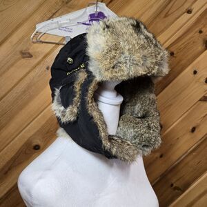 Mad Bomber Hat Rabbit Hair Nylon Black Ski Doo‎ Rev XP Warm Ski Winter Trapper